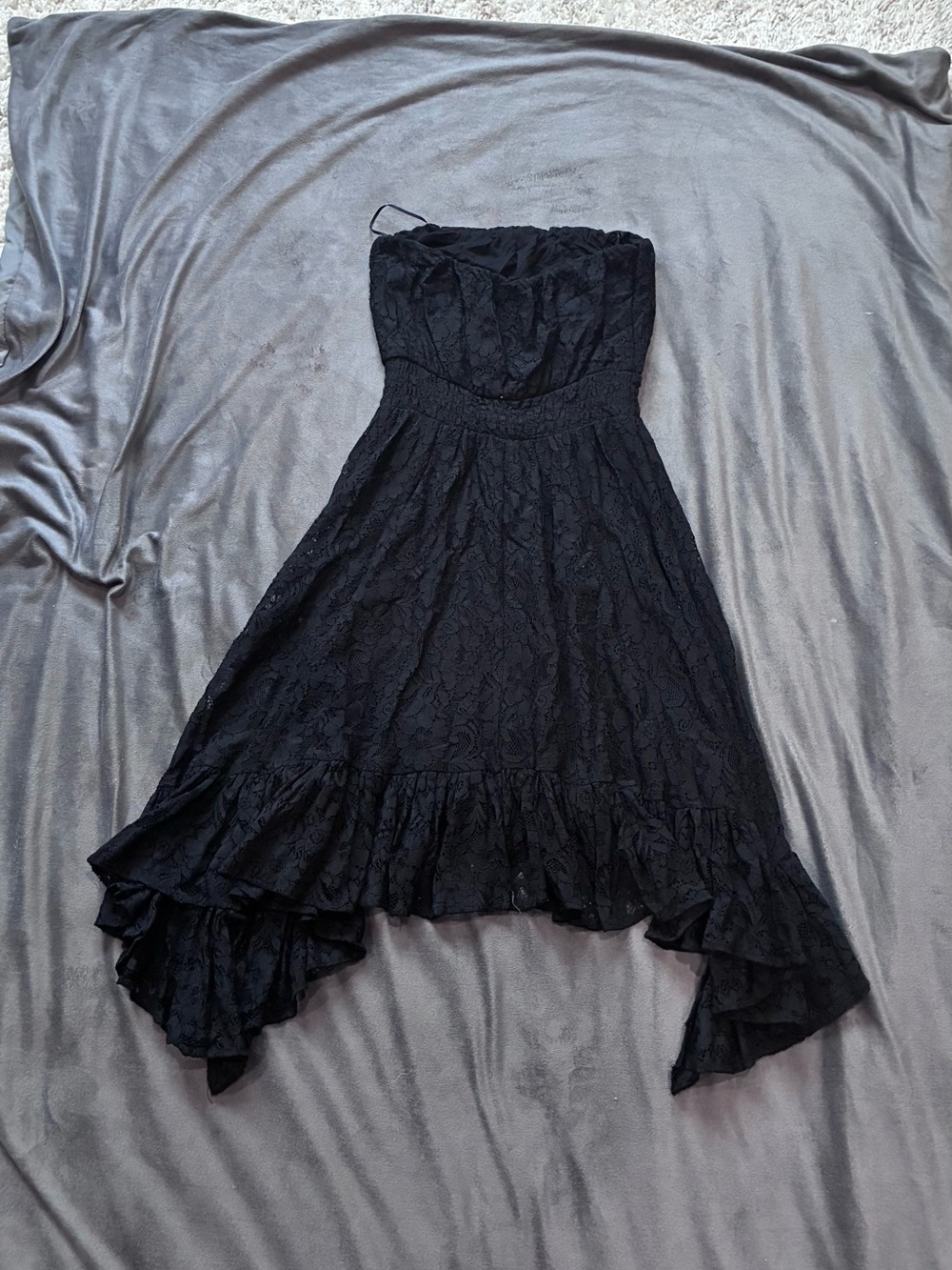 G by Guess Black Strapless Lace Asymmetrical Dress